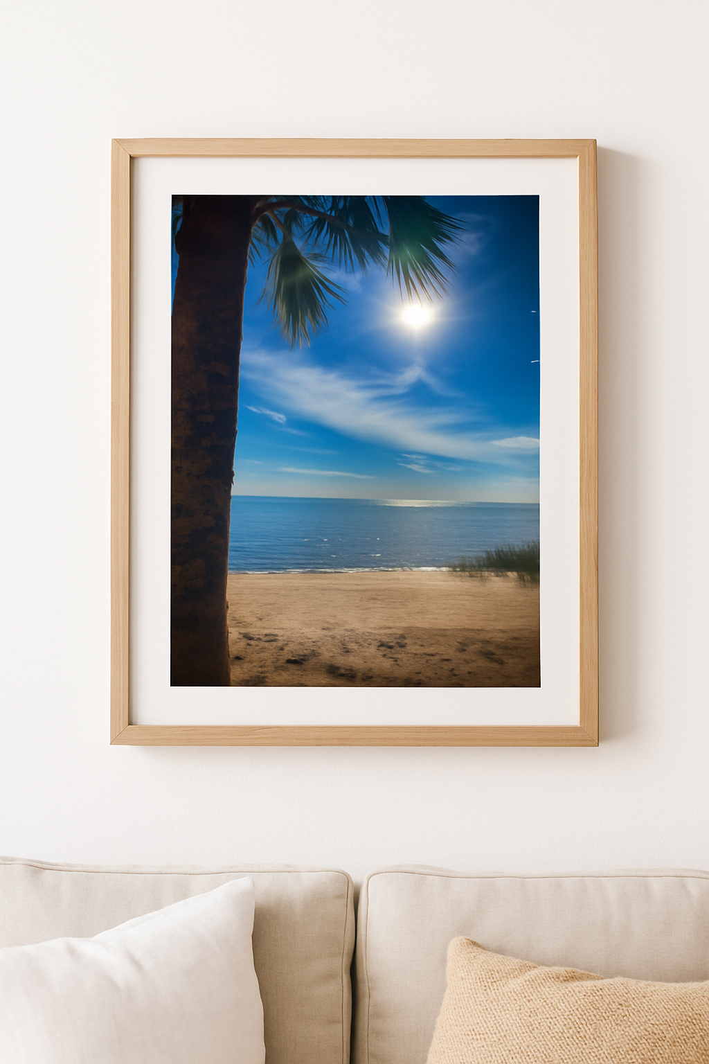 Ocean Light and Palm Silhouette framed fine art photography