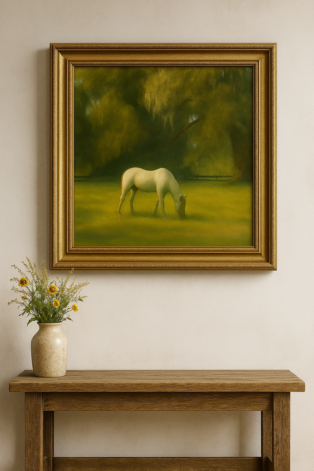 White horse under willow light print